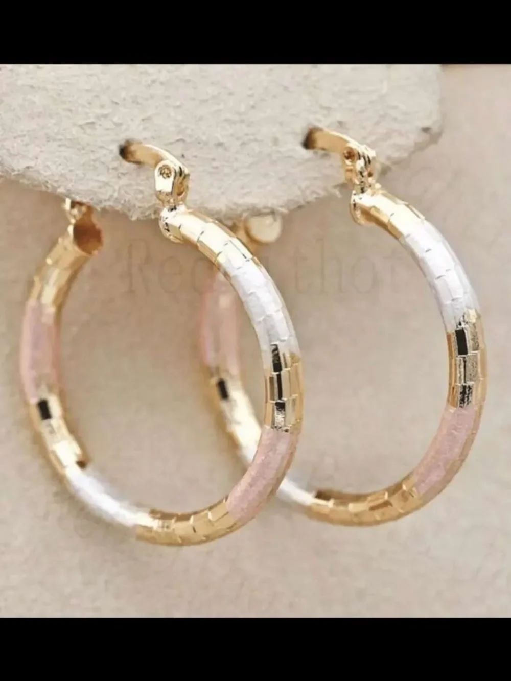 Gold, White & Pink Hoop Earrings - Women Jewelry R 515